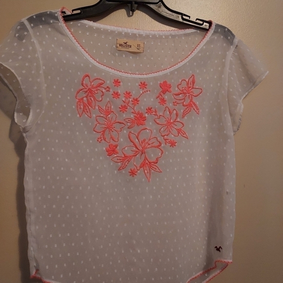 Hollister xs polka-dot white and pink top - Picture 1 of 7